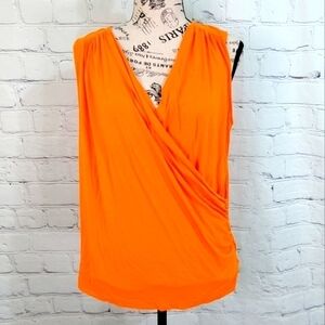 ST JOHN Orange Draped Wrap Top sz M